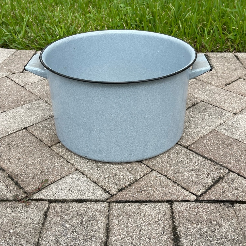 Vintage Blue Grey Granitewear Pot Two Handles Farmhouse Cookwear